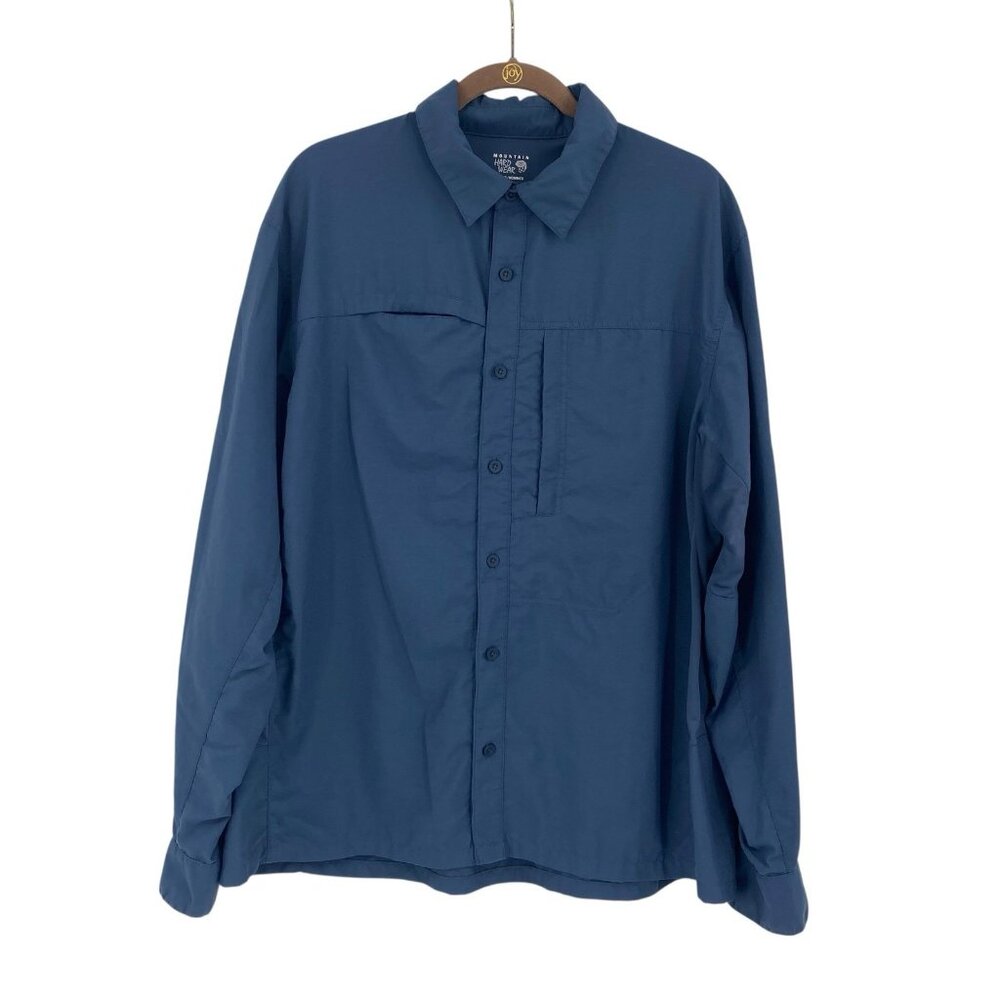 Mountain Hardwear Mens Size L Blue Long Sleeve Outdoor Button Up Shirt Fishing